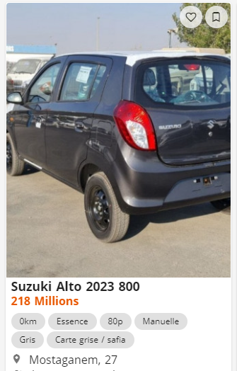 سوزوكي ألتو 2023 تدخل الجزائر بسعر 218 مليون