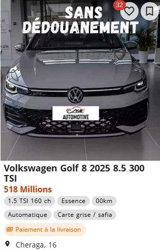 فولكس فاغن غولف 8 واصلة للجزائر بـسعر 518 مليونا